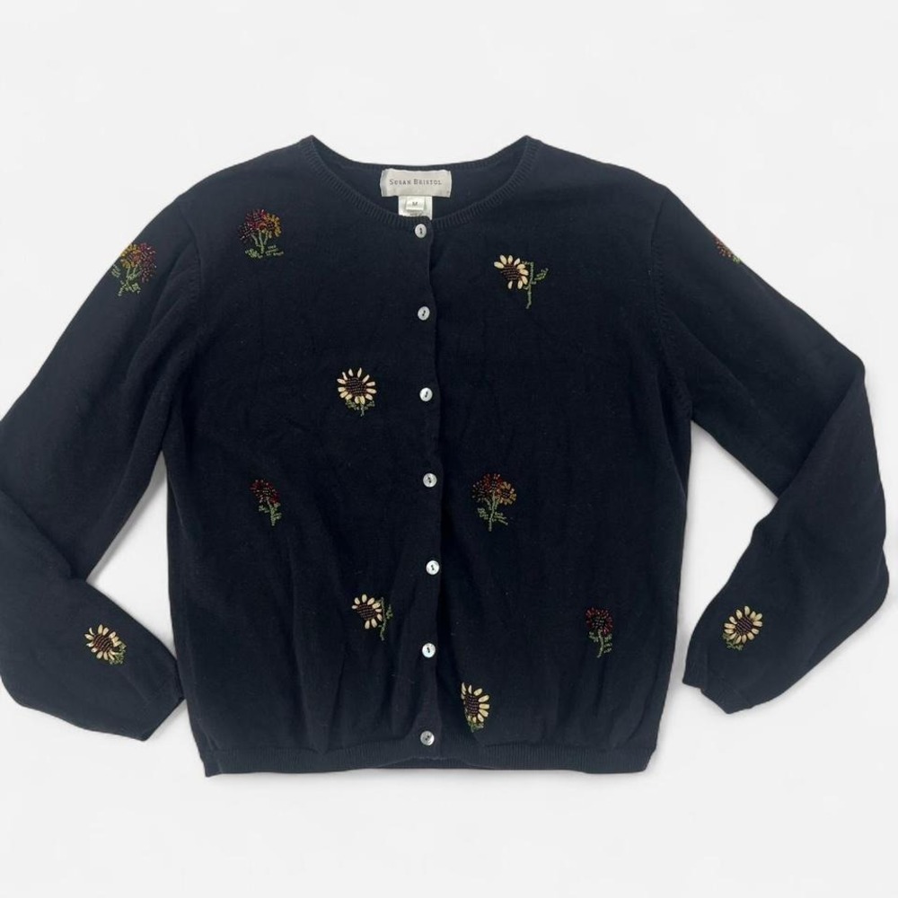Vintage‎ Cottagecore Beaded Hand Embroidered Sunflower Cardigan